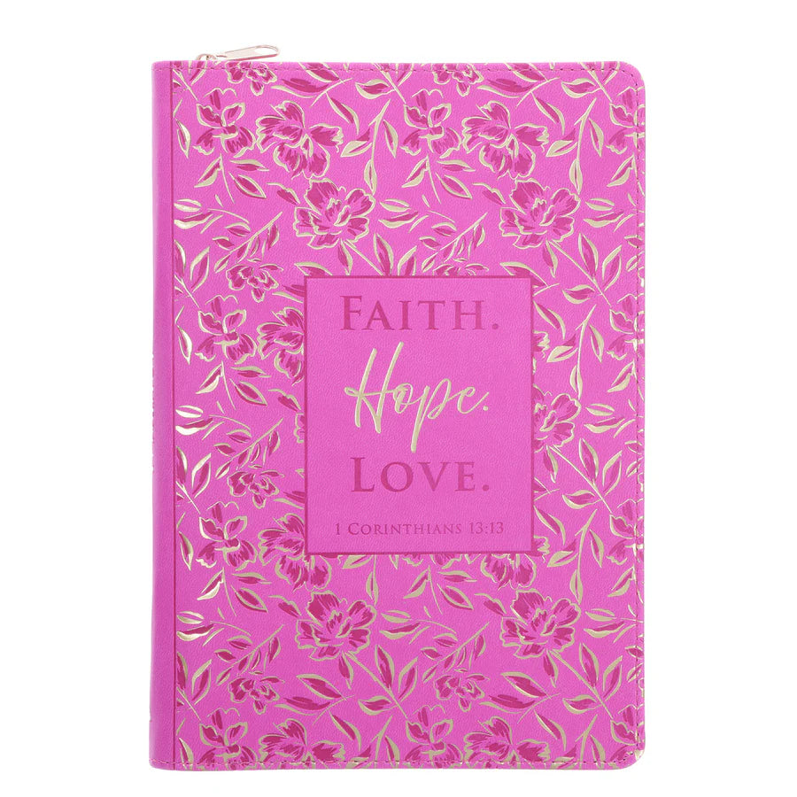 Faith Hope Love - Faux Leather Journal with Zipped Closure
