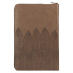 NLT Brown Leaves Faux Leather Flexcover Standard Bible Thumb Indexed With Zip