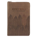 NLT Brown Leaves Faux Leather Flexcover Standard Bible Thumb Indexed With Zip