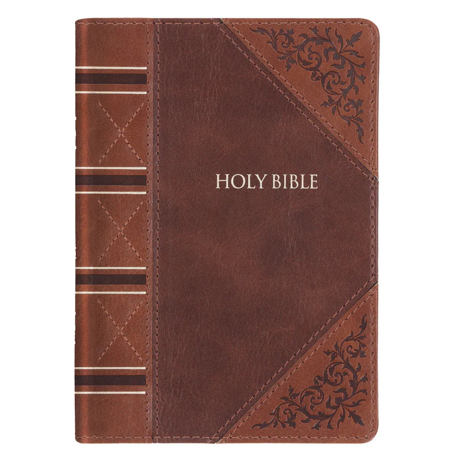 KJV Two-Tone Brown Faux Leather Compact Large Print Bible
