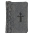 KJV Grey Cross Faux Leather Compact Large Print Bible with Zip