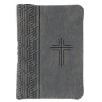 KJV Grey Cross Faux Leather Compact Large Print Bible with Zip